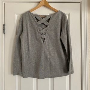 Zella: Gray Fleece Cross-Cross Back Sweatshirt
